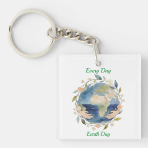 Every Day Earth Day Floral Globe With Hands Key Ring