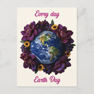 Every Day Earth Day Floral Planet Design Holiday Postcard