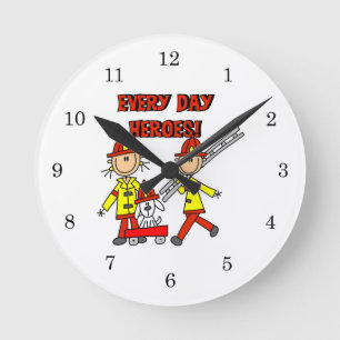 Every Day Heroes Firefighters T-shirts and Gifts Round Clock