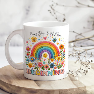 "Every Day is a New Beginning" Colourful Hippie Coffee Mug
