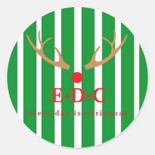Every Day is Christmas Striped Classic Round Sticker