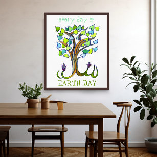 Every day is Earth Day save trees heart art Poster