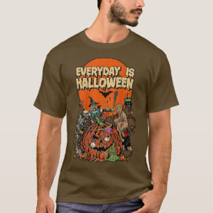 Every day is Halloween Pumpkin Crow Scary Skeleton T-Shirt