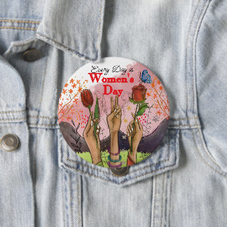 Every Day is Women's Day Hand-Painted Floral 10 Cm Round Badge