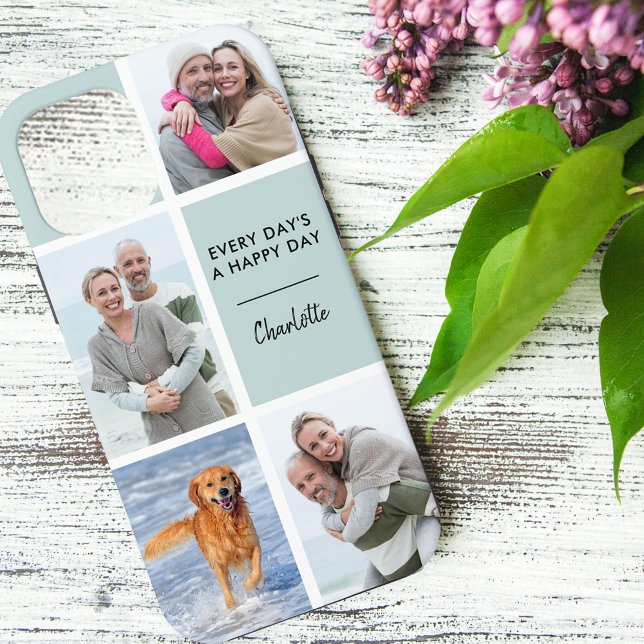 Every Days a Happy Day 4 Photo Initials Seafoam Case-Mate iPhone Case (Creator Uploaded)