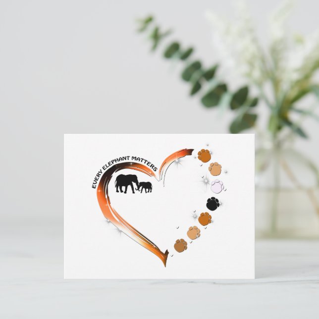 Every Elephant Matters Golden Heart Elephant Paws Postcard (Standing Front)