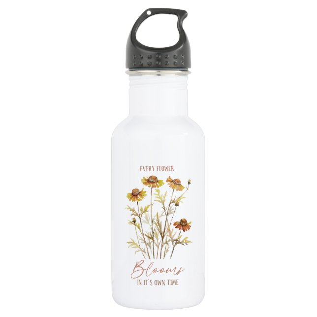 Every Flower Blooms in Its Own Time -Rustic Floral 532 Ml Water Bottle (Front)