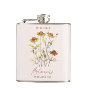 Every Flower Blooms in Its Own Time -Rustic Floral Hip Flask