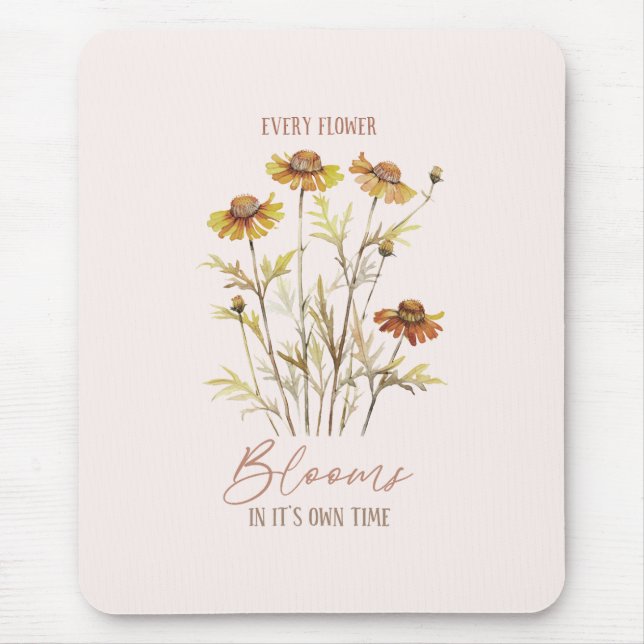 Every Flower Blooms in Its Own Time -Rustic Floral Mouse Mat (Front)