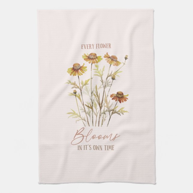 Every Flower Blooms in Its Own Time -Rustic Floral Tea Towel (Vertical)