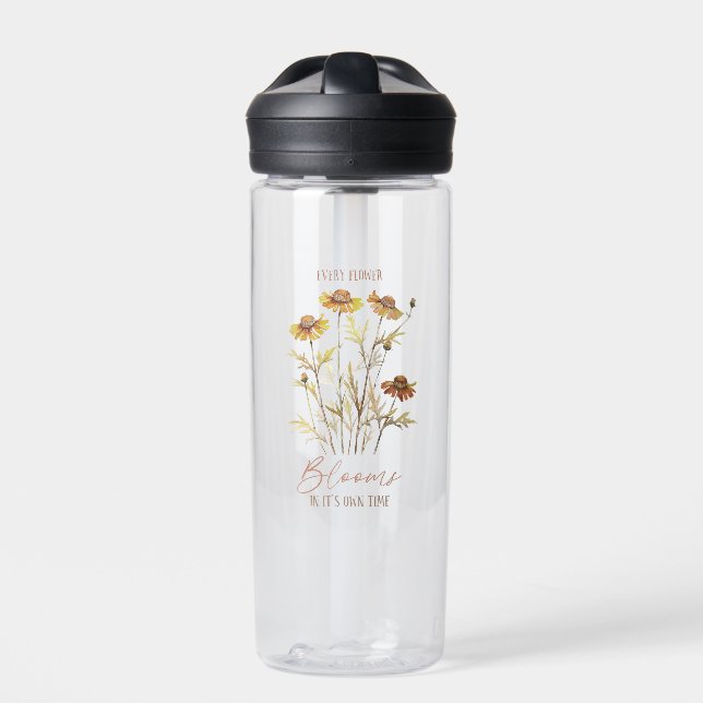 Every Flower Blooms In Its Own Time Water Bottle (Front)