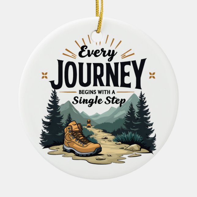 Every Journey Start With a Single Step Hiking Ceramic Tree Decoration (Front)