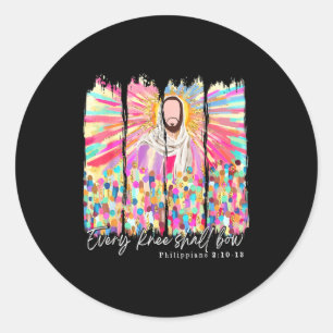 Every Knee Shall Bow Christian Jesus Bible Verse E Classic Round Sticker
