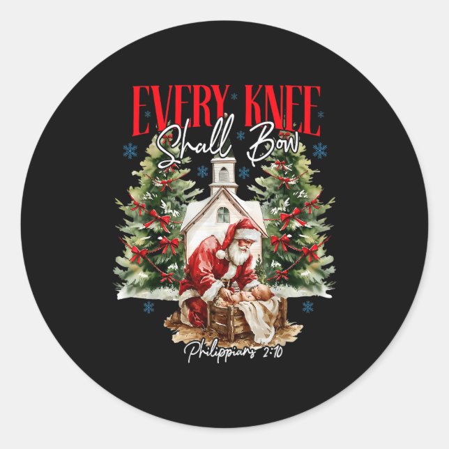 Every Knee Shall Bow Christian Jesus Merry Christm Classic Round Sticker (Front)