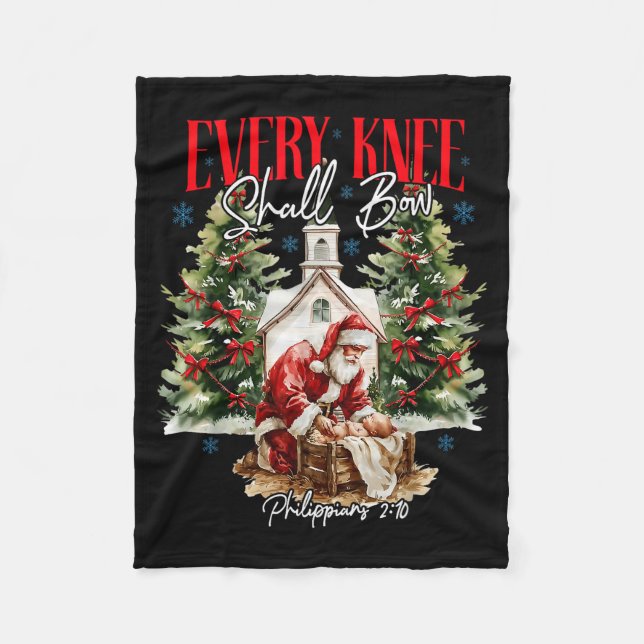 Every Knee Shall Bow Christian Jesus Merry Christm Fleece Blanket (Front)