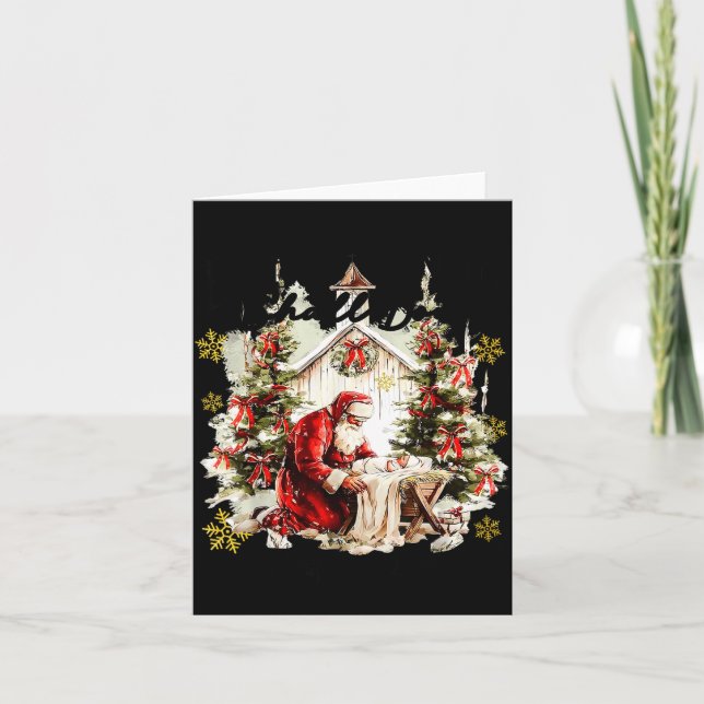 Every Knee Shall Bow Funny Kneeling Santa Baby Jes Card (Front)