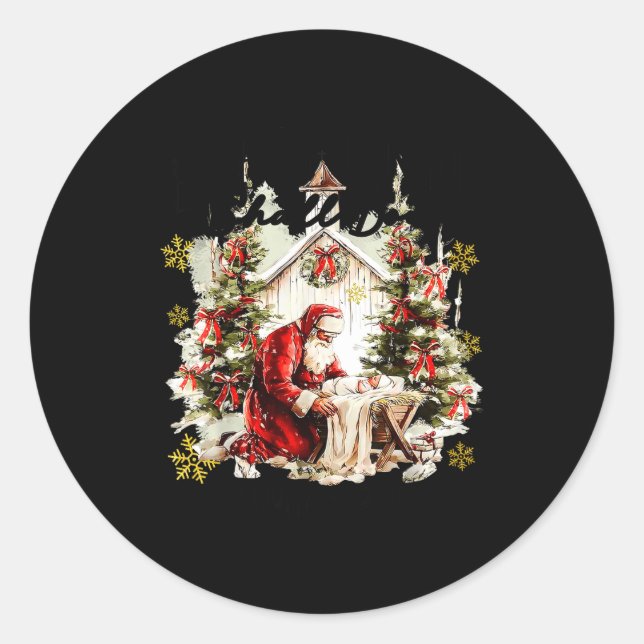 Every Knee Shall Bow Funny Kneeling Santa Baby Jes Classic Round Sticker (Front)