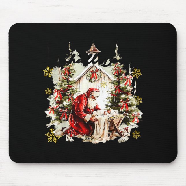 Every Knee Shall Bow Funny Kneeling Santa Baby Jes Mouse Mat (Front)