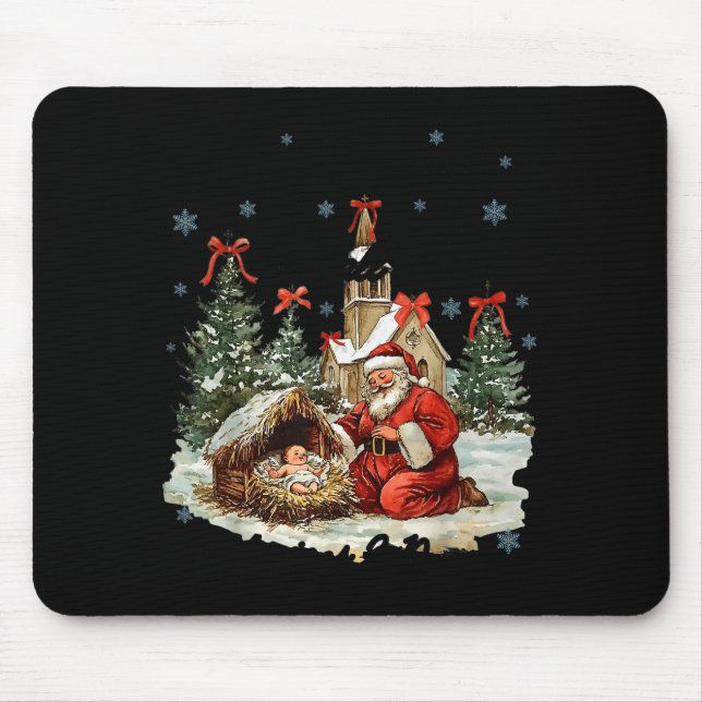 Every Knee Shall Bow Funny Nativity Scene Christma Mouse Mat (Front)