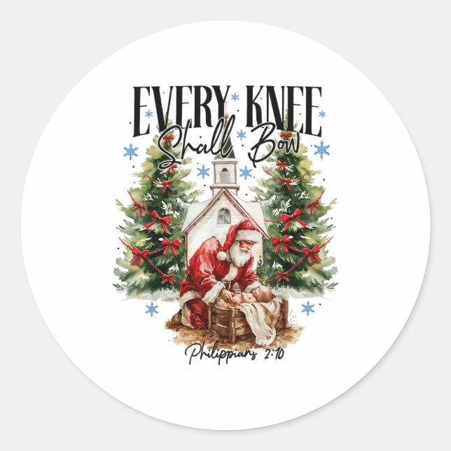 Every Knee Shall Bow Nativity Scene Religious Chri Classic Round Sticker (Front)