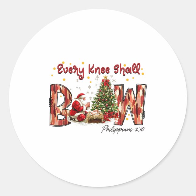 Every Knee Shall Bow Santa And Baby Jesus  Classic Round Sticker (Front)