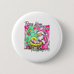 Every Knee Shall Bow Santa Christmas Nativity Scen 6 Cm Round Badge