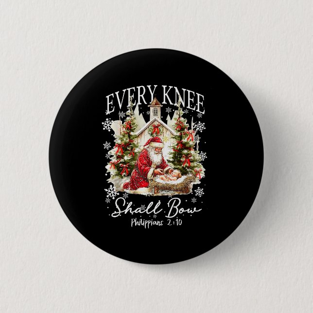 Every Knee Shall Bow Santa Christmas Nativity Scen 6 Cm Round Badge (Front)