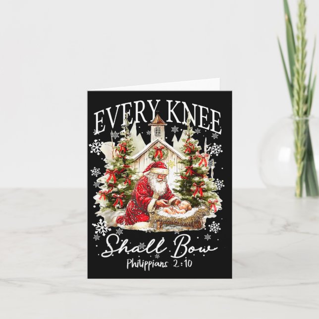 Every Knee Shall Bow Santa Christmas Nativity Scen Card (Front)