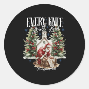 Every Knee Shall Bow Santa Christmas Nativity Scen Classic Round Sticker