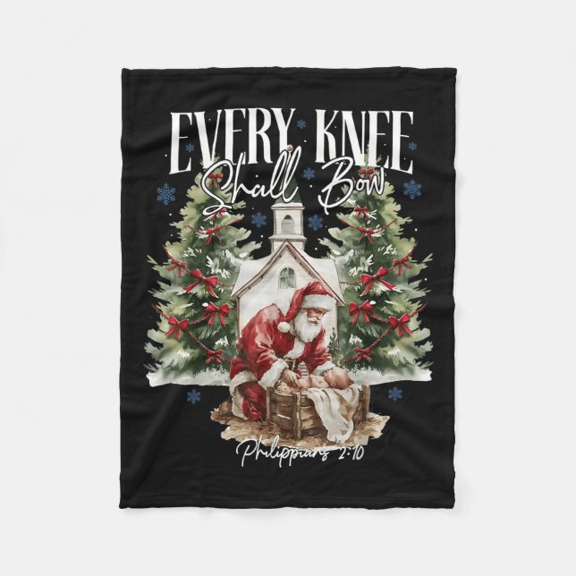 Every Knee Shall Bow Santa Christmas Nativity Scen Fleece Blanket (Front)