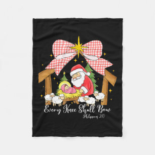Every Knee Shall Bow Santa Christmas Nativity Scen Fleece Blanket