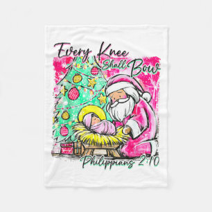 Every Knee Shall Bow Santa Christmas Nativity Scen Fleece Blanket