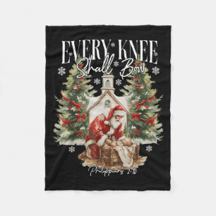 Every Knee Shall Bow Santa Christmas Nativity Scen Fleece Blanket