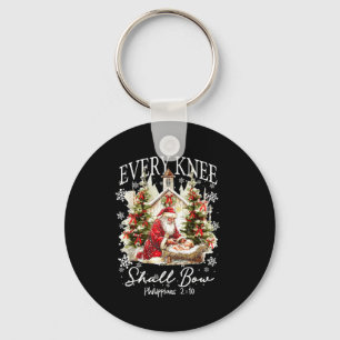 Every Knee Shall Bow Santa Christmas Nativity Scen Key Ring