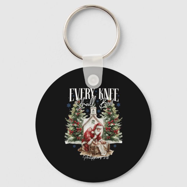 Every Knee Shall Bow Santa Christmas Nativity Scen Key Ring (Front)