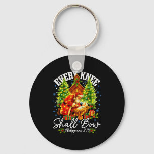 Every Knee Shall Bow Santa Christmas Nativity Scen Key Ring