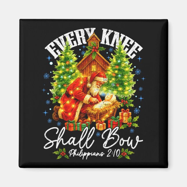Every Knee Shall Bow Santa Christmas Nativity Scen Magnet (Front)