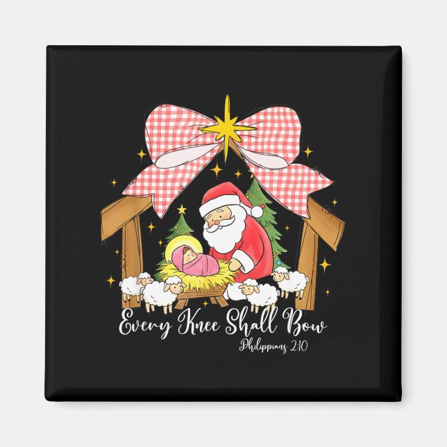 Every Knee Shall Bow Santa Christmas Nativity Scen Magnet (Front)