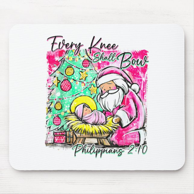 Every Knee Shall Bow Santa Christmas Nativity Scen Mouse Mat (Front)