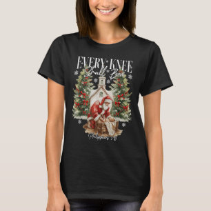 Every Knee Shall Bow Santa Christmas Nativity Scen T-Shirt