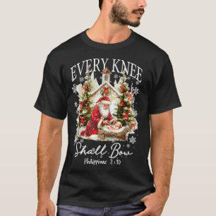 Every Knee Shall Bow Santa Christmas Nativity Scen T-Shirt