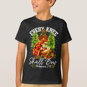 Every Knee Shall Bow Santa Christmas Nativity Scen T-Shirt