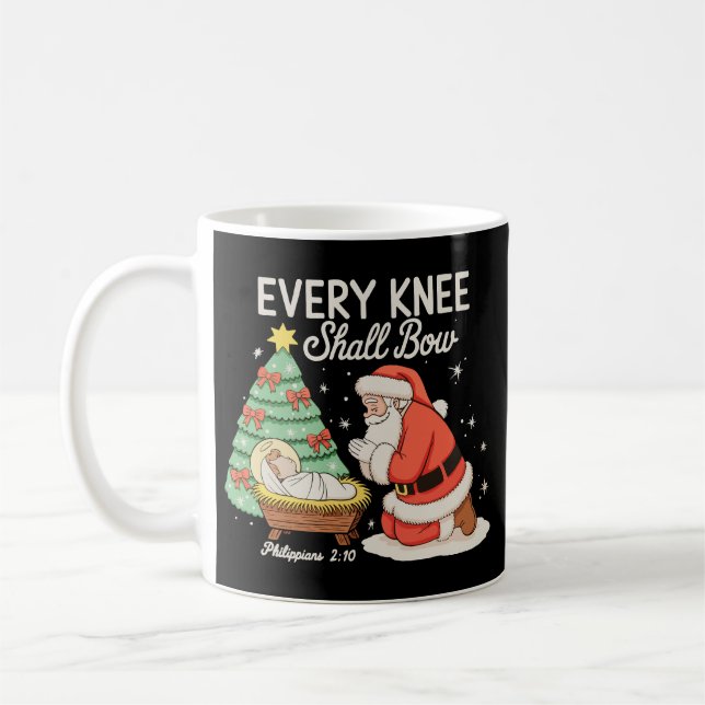 Every Knee Shall Bow Santa Christmas Xmas Tree Coffee Mug (Left)