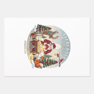 Every Knee Shall Bow Santa Praying To Jesus Xmas Wrapping Paper Sheet