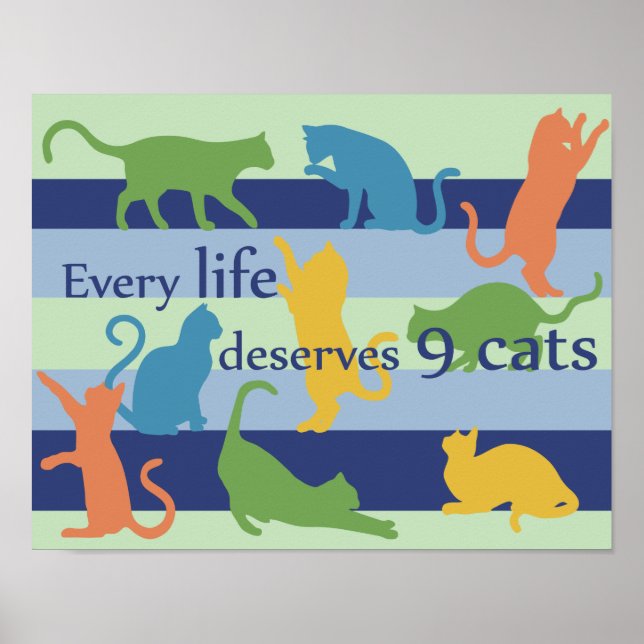 Every Life Deserves 9 Cats Funny Cat Humour Poster (Front)