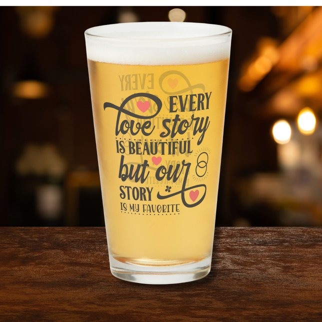 "Every Love Story" Quote Black Script Pink Hearts Glass (Creator Uploaded)