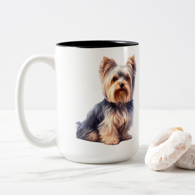 Every Meal You Make Funny Yorkie Yorkshire Terrier Two-Tone Coffee Mug (With Donut)