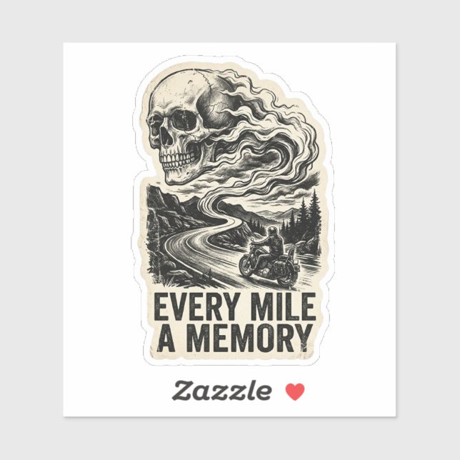 Every Mile a Memory Skull Smoke Biker Road Sticker (Sheet)