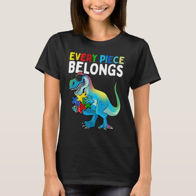 Every Piece Belongs Dinosaur Autism Awareness Puzz T-Shirt (Front)