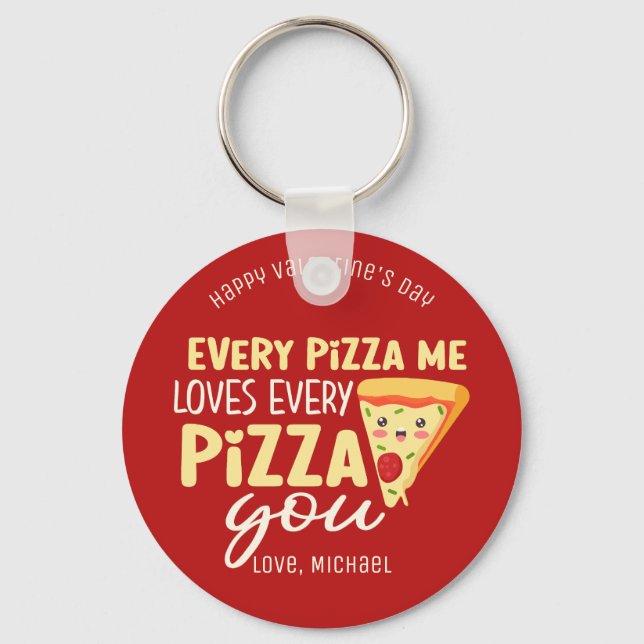 Every Pizza Me Loves You Cute Valentine's Day Red Key Ring (Front)